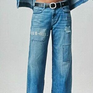 PILCRO Anthropologie Low-Rise Wide-Leg Jeans in Medium Denim Women's Size 28